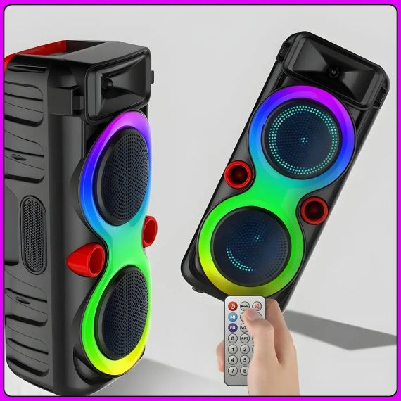 Портативна Bluetooth колонка 2х8" з дротовим мікрофоном і RGB підсвіткою ZQS8275 40W | Зображення 7