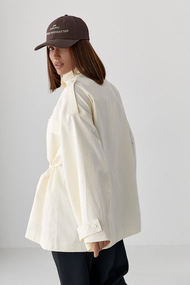 Подовжена жіноча вітрова куртка - кремовий цвет, M (є розміри) | Зображення 1