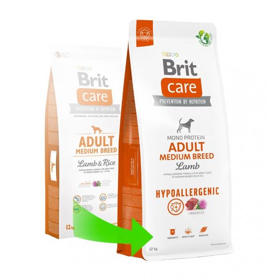 Корм сухий Brit Care Dog Hypoallergenic Adult Medium Breed для собак середніх порід гіпоалергенний з ягням 1 кг | Зображення 1