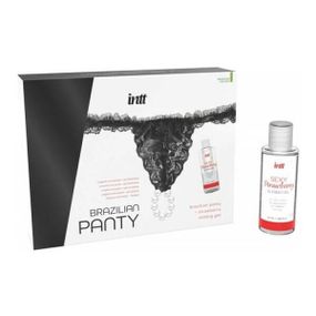 Набір Intt BRAZILIAN PANTY BLACK: трусики на резинці S-XL з перлинним кільцем + полунична змазка