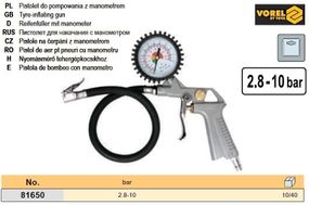 Пистолет для подкачки шин Польша манометр 2,8-10бар VOREL-81650