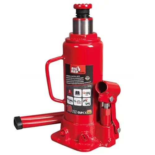 Гідравлічний домкрат пляшковий на 10т, Червоний / Домкрат для автомобілів та вантажівок / Сталевий домкрат