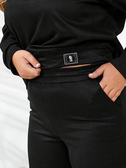 Женский спортивный костюм весна-осень свитшот и джоггеры NB24049 цвет черный, размер 50/52 | Зображення 6