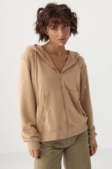 Жіноче худі на блискавці - світло-коричневий цвет, L (є розміри) | Зображення 4