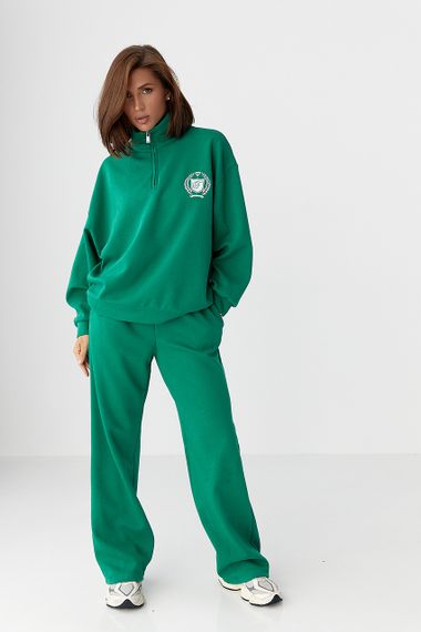 Бавовняний спортивний костюм із худі на блискавці - зелений цвет, ONE SIZE (є розміри) | Зображення 4