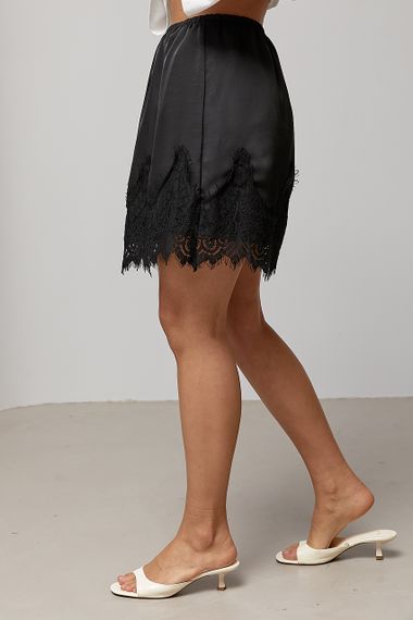 Атласна мініспідниця з мереживом - чорний цвет, ONE SIZE (є розміри) | Зображення 4