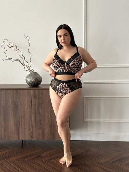 Жіночий комплект білизни PLUS SIZE леопардовий з мереживом | Зображення 2