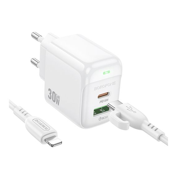 Мережевий зарядний пристрій Borofone BAS45A 1 USB-C/1USB PD/QC 30W+Type-C to Lightning | Зображення 2