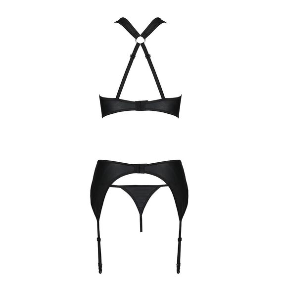 Сітчастий набір, бюстгальтер з халтером, трусики та пояс для панчох AMANDA SET S/M, black | Зображення 4