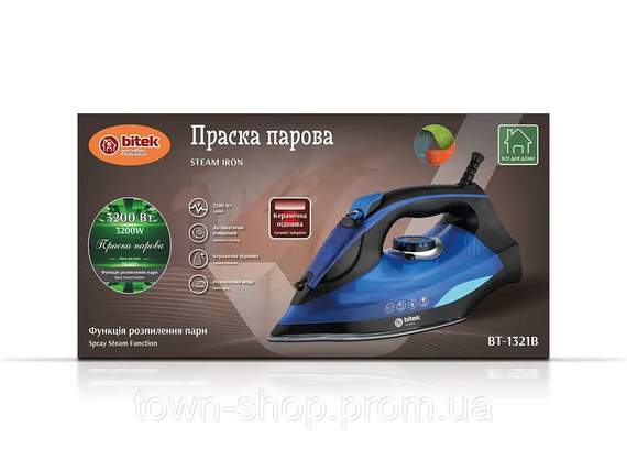 Утюг паровой с керамической подошвой 3200Вт BITEK BT-1321B | Зображення 2