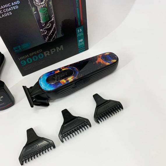 Тример акумуляторний для стрижки VGR V-260 RED, 3 насадки, LED дисплей | Зображення 5