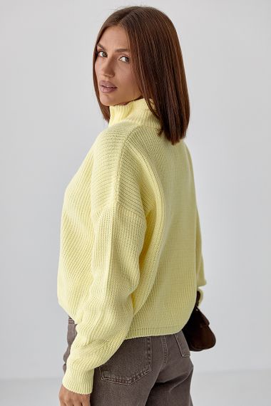 В'язаний светр із блискавкою на горловині - лимонний цвет, ONE SIZE (є розміри) | Зображення 1