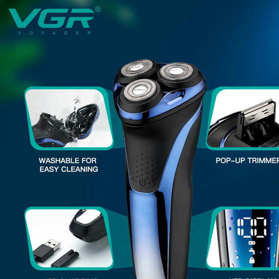 Электробритва VGR V-306, роторная, IPX7, LED дисплей | Зображення 3