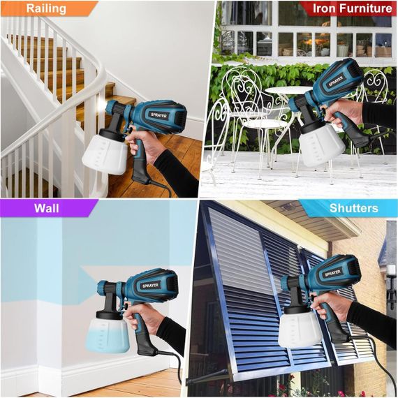 Фарбопульверизатор, 700 Вт, HVLP, 4 насадки та 3 режими розпилення, з функцією очищення та продувки, синій | Зображення 3