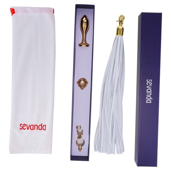 Металева анальна пробка Хвіст поні LOCKINK SEVANDA White Pony-Tail Anal Rose-shape Plug | Зображення 7