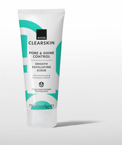 Відлущувальний скраб для обличчя Avon з екстрактом гамамелісу й евкаліпта «Розменшення пор і блиску», 75 мл