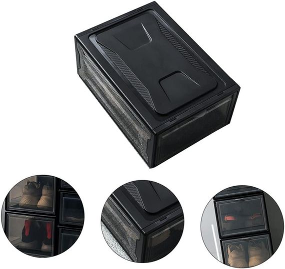 Коробка для взуття прозора пластикова складна велика, набір органайзерів 3 шт бокс чорний для зберігання кросівок | Зображення 6