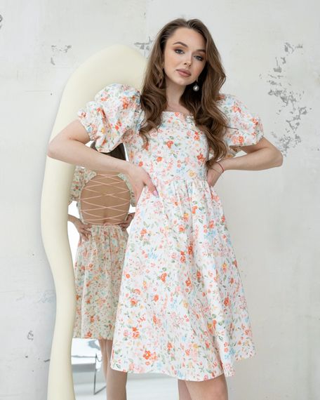 Платье "Isabella" белые коралловые цветы XS-S - M-L