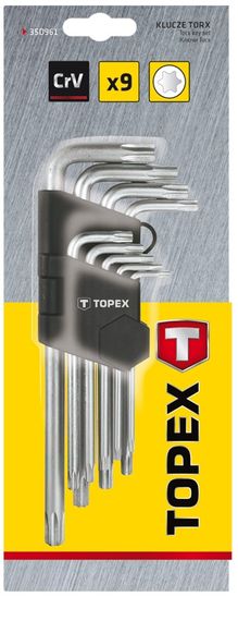 Ключи шестигранные TOPEX Torx T10-T50, удлинённые, набор 9 шт. (35D961) | Зображення 1