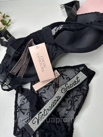 Комплект жіночої спідньої білизни зі стразами Victoria's Secret з принтом VS | Зображення 4