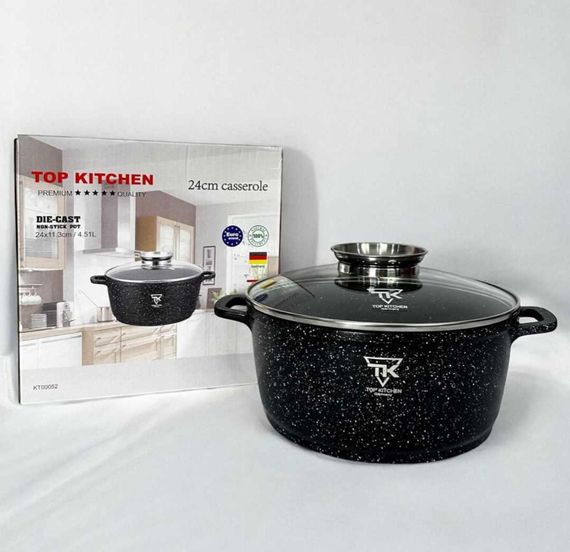 Каструля казан з мармуровим покриттям антипригарним 24х11,3см /4,51 л Top Kitchen TK00052 Чорний
