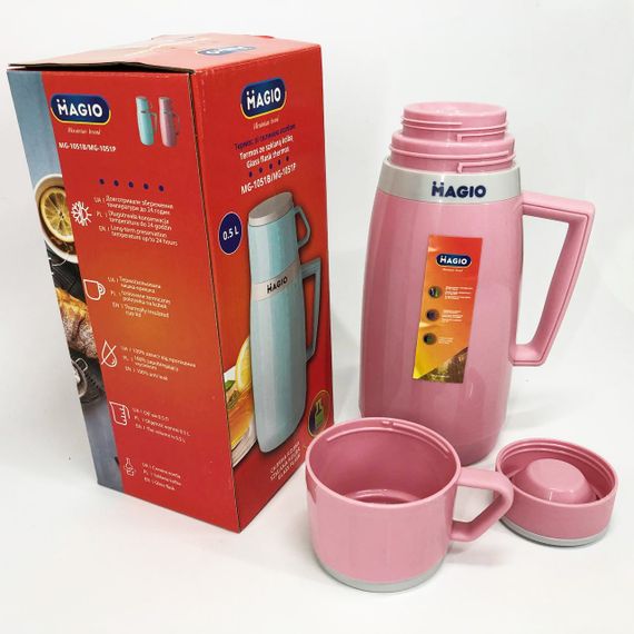 Термос Magio MG-1051P зі скляною колбою, Термос для питної води, термос для дому. Колір: рожевий | Зображення 7