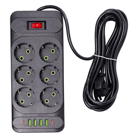 Сетевой фильтр удлинитель 3 м на 6 розеток 4 USB 2 Type-C и кнопкой выключения HP-5-15