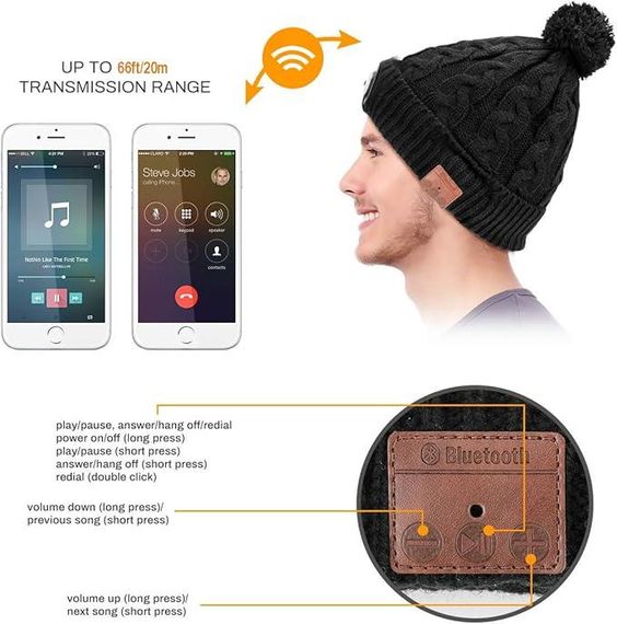 Беспроводная музыкальная шапка Powcan с Bluetooth 5.0 и светодиодной подсветкой | Зображення 4