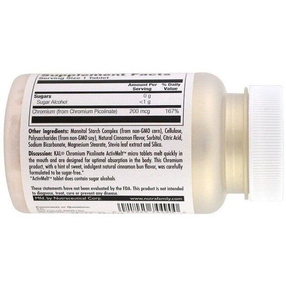 Микроэлемент Хром KAL Chromium Picolinate ActivMelt 120 Micro Tablets Cinnamon Bun CAL-74490 | Зображення 1