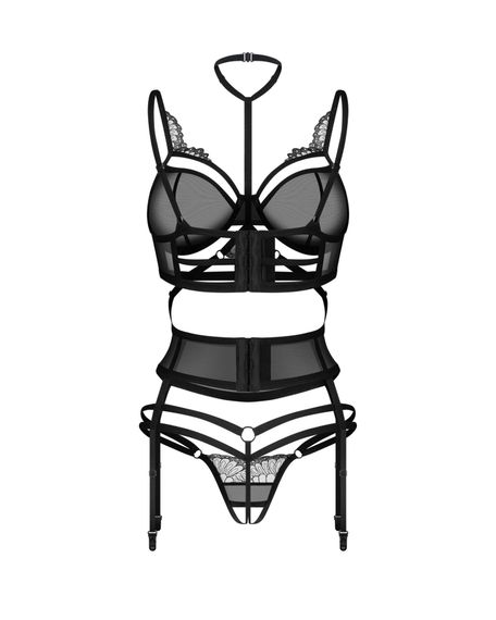 Комплект Obsessive Premisis Black 3-pcs crotchless set 2XL/3X | Зображення 2