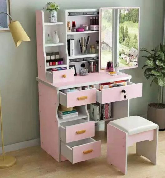 Стол макияжный с LED-зеркалом и пуфиком (STL-MD 88), розовый — стиль и комфорт в каждой детали | Зображення 1
