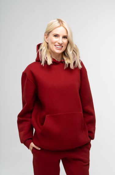 Худі жіночий утеплений бордового кольору, 2XL