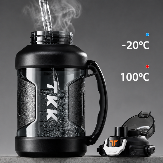 Спортивна пляшка TKK (2000 мл) — Чорний матовий Tritan BPA-free, з ергономічною ручкою та клапаном | Зображення 9