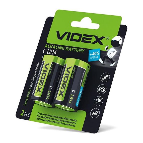 Батарейка лужна Videx LR14/C 2шт BLISTER CARD | Зображення 1