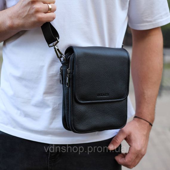 Чоловіча сумка барсетка на одне плече 17.5х22х6 , нагрудний месенджер для телефону, чорний | Зображення 2