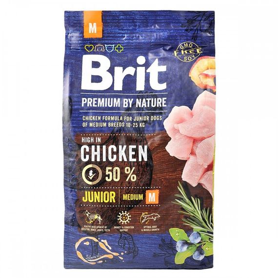 Корм сухий Brit Premium Dog Junior M для цуценят та молодих собак середніх порід від 1 до 12 місяців вагою 10-25 кг з куркою | Зображення 3
