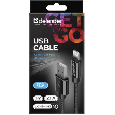 Дата кабель USB 2.0 AM to Lightning 1.0m ACH01-03T PRO Black Defender (87808) | Зображення 2