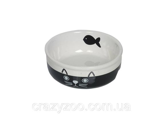 Миска для котів Nobby Cat Face керамічна чорно-біла Ø 13.5х5см 240 мл 73692