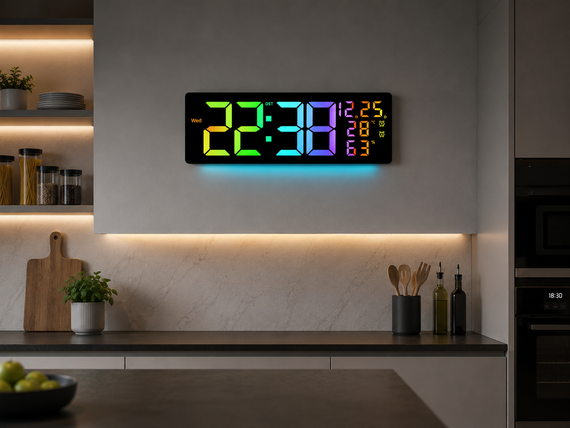 Настінний годинник 6669R/ Електронний LED-годинник/RGB годинник з пультом | Зображення 2