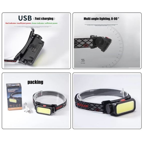 Ліхтар налобний BL-008+COB (white+red), червоне світло, водозахист, LK-745 вбудований акумулятор | Зображення 3