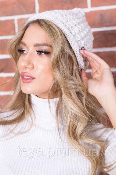 Женская однотонная шапка молочного цвета размер one size FA_000935