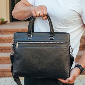 Кожаная мужская деловая сумка-портфель черная Tiding Bag 30987