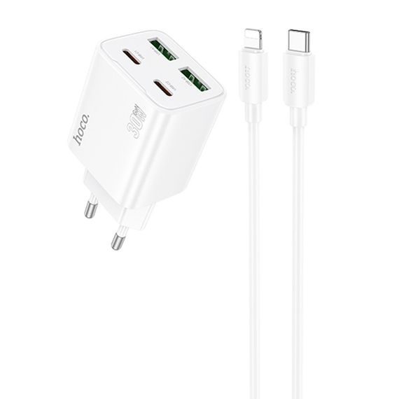 МЗП Hoco N56 Fundador PD30W four-port (2USB-A/2C) + кабель Type-C to Lightning White