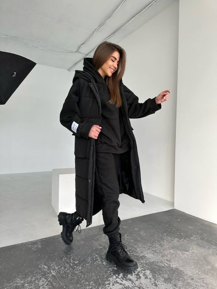 Женский длинный теплый жилет с капюшоном DA377 цвет черный, размер 42/44 | Зображення 1