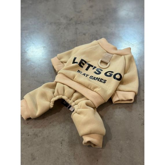 Трикотажный костюм для собак Let's go с колечком на спинке под поводок, бежевый