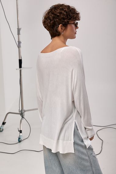 Прозорий вільний лонг із горловиною-човником - молочний цвет, ONE SIZE (є розміри) | Зображення 1