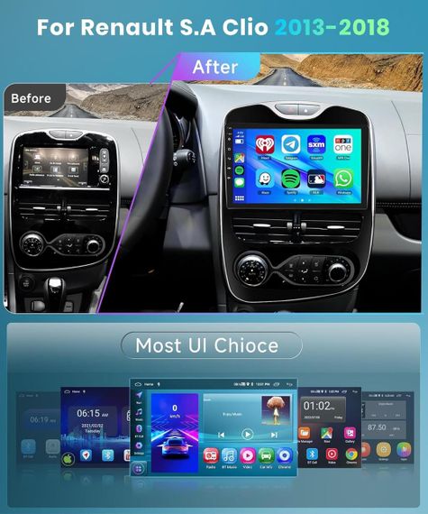 Штатна магнітола екран 9.3″ для Renault Clio 4 2013-2018 2 Din бездротовий Carplay Android Auto Bluetooth Wi-Fi AHD камера CANBUS | Зображення 2