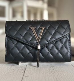 Жіноча стьобана сумка прямокутна, крос-боді Чорна "V"(3266)