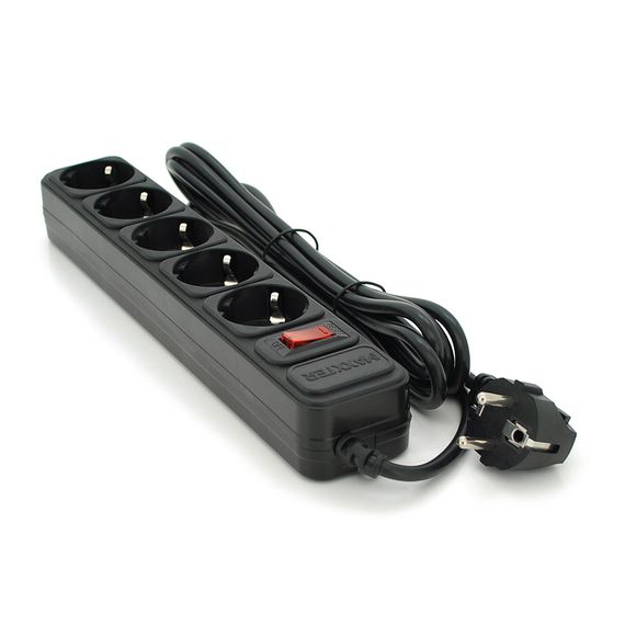 Мережевий подовжувач Maxxter SP5, 220В 10А, 5 розеток, 1.8 м, Black