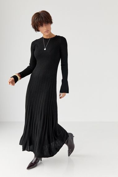 Однотонна сукня максі в рубчик - чорний цвет, ONE SIZE (є розміри)